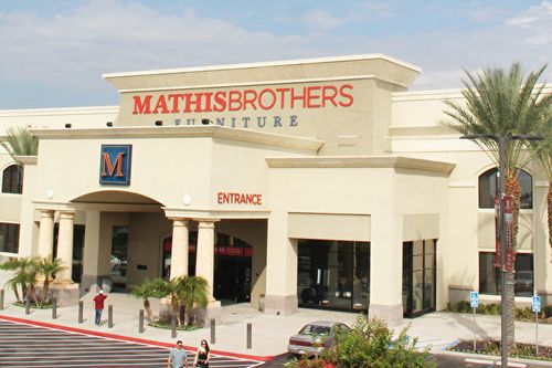 The front entrance of Mathis Brothers Furniture in Ontario, CA