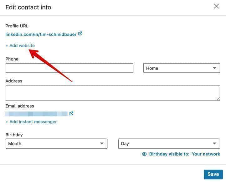 LinkedIn profile personal website