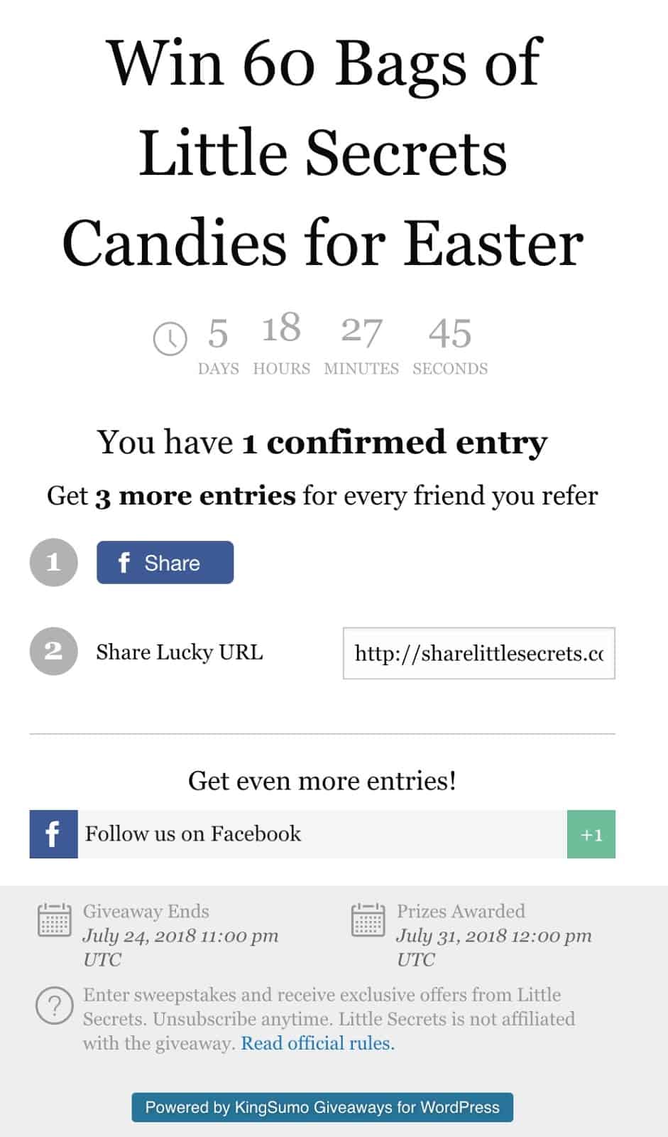 KingSumo giveaway page